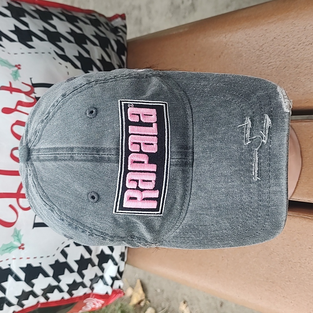 Rapala Embroidered Logo Distressed Strap-on Fishing Hat Cap Gray Pink